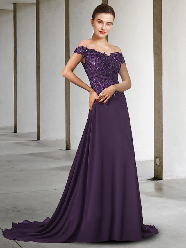 Wholesale A-Line Mother of the Bride Dress Elegant V Neck Chiffon Lace Sleeveless with Appliques